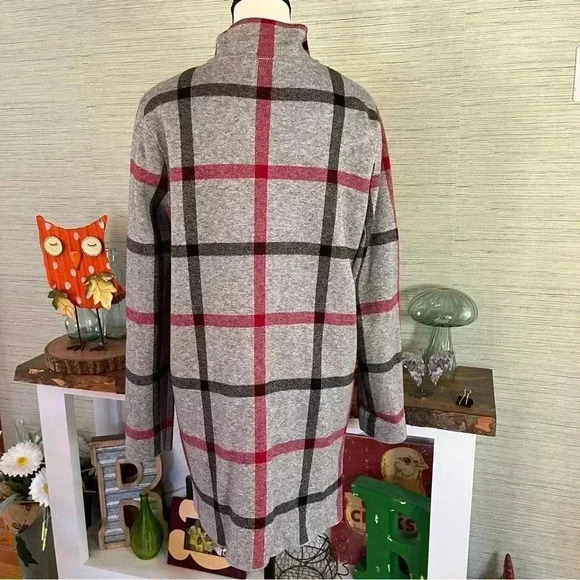 ANNE KLEIN Sweater Jacket Coat Plaid Woman’s Size Large Zip Pockets Long Shacket - Picture 9 of 11